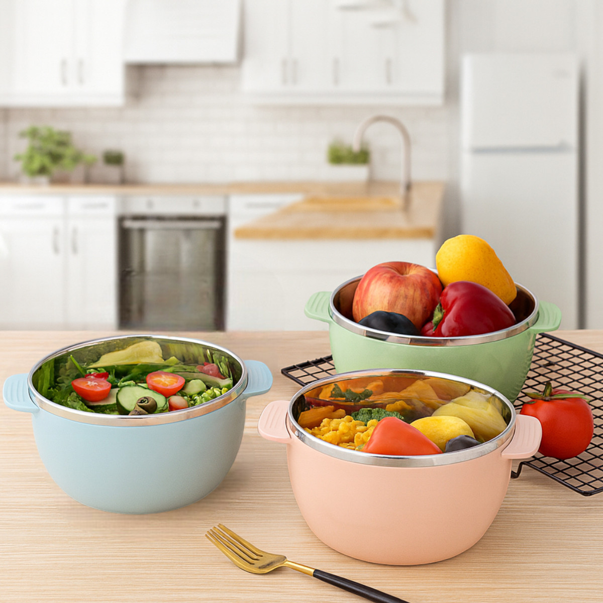 Набір мисок із кришками Salad Bowl із нержавіючої сталі 6 предметів (R93663)