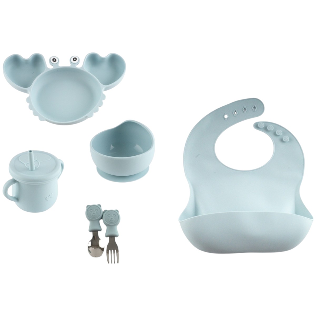Детский силиконовый набор посуды для кормления Tableware Set "Крабик" 6 предметов (MA-4908)