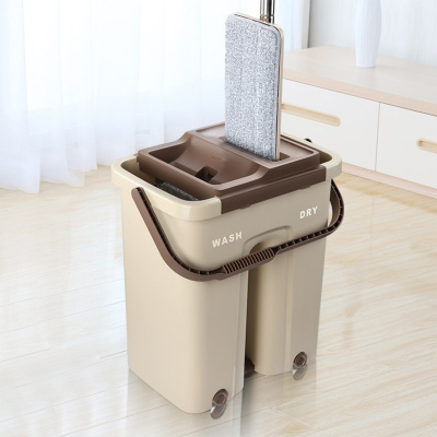 Швабра с ведром Flat Mop автоматический отжим (345 MOP) (Бежевый)