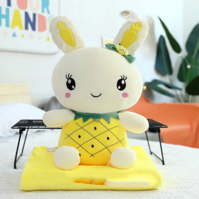 Игрушка плед трансформер 3 в 1 Happy Toys микрофибра (23287) Зайчик Фрукт  ("Ананас")