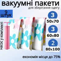 Вакуумный пакет для одежды с насосом VACUUM STORAGE BAGS 9 предметов (R26107)