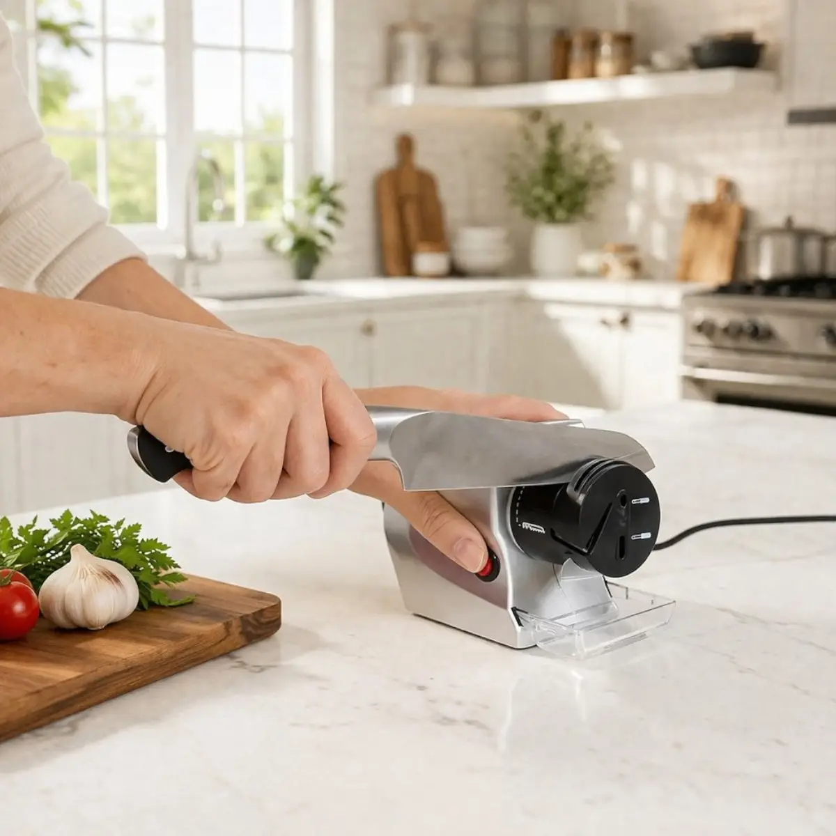 Точилка для ножів, ножиць, викруток електрична Electric Knife Sharpener з контейнером для стружки
