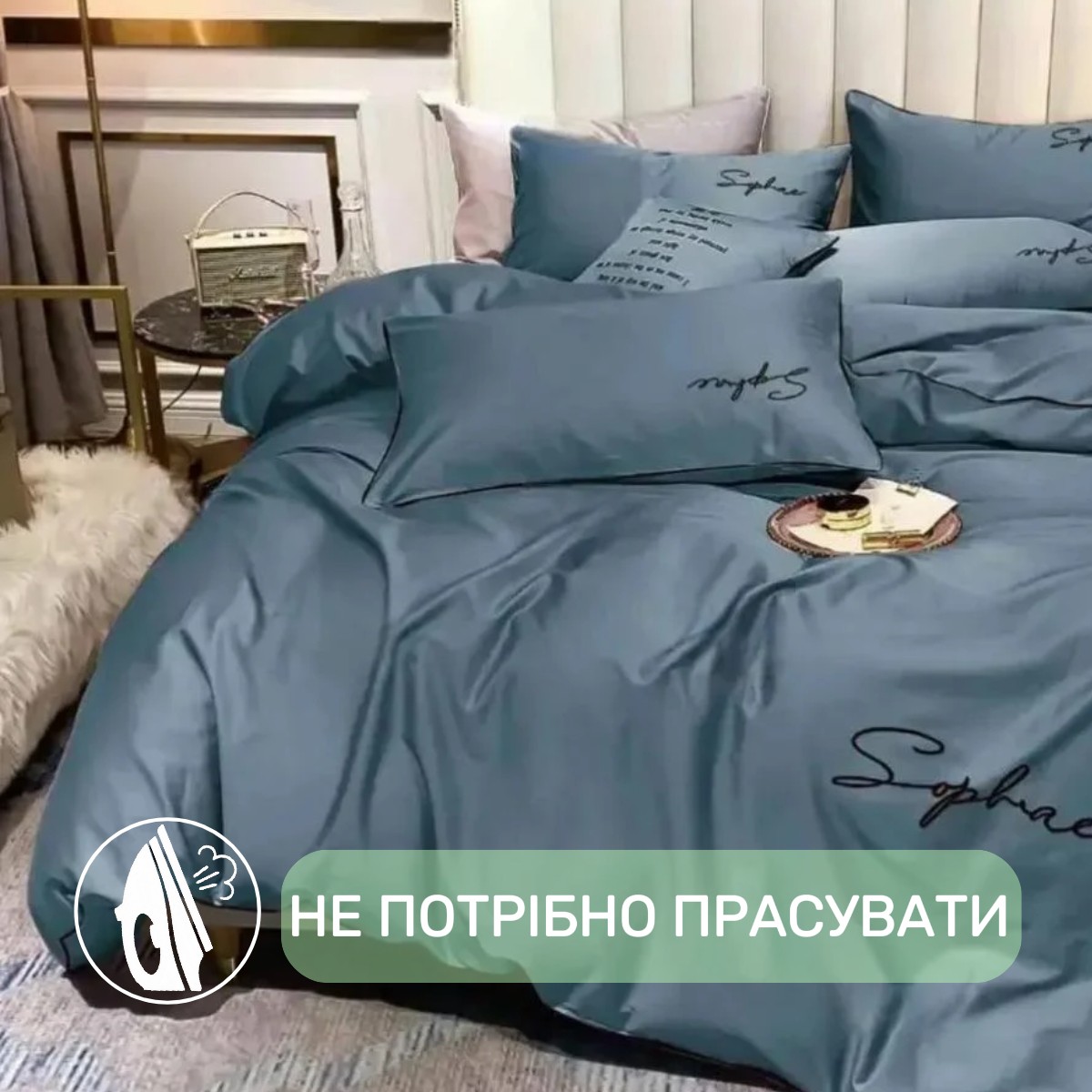 Постільна білизна Євро KOLOCO Sophae сатин (40682) Синій