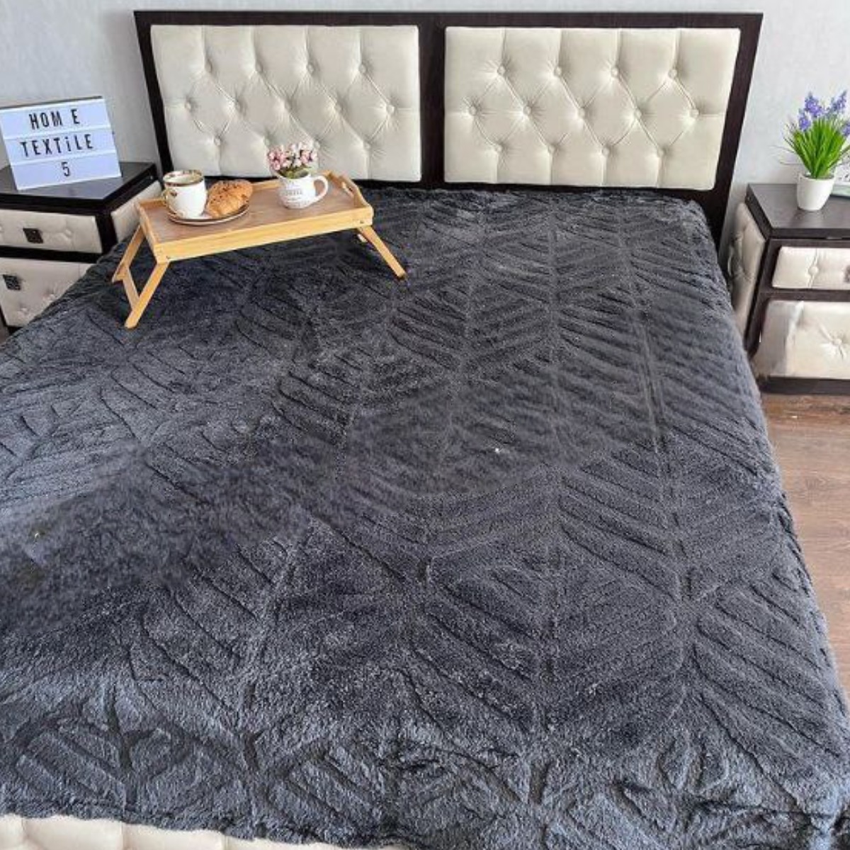Плед Євро пухнастий Home textile "Ялинка" 200 х 220 см (37165) Темно-сірий