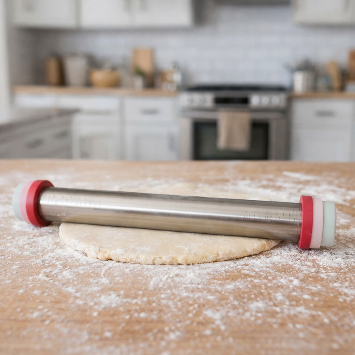 Качалка для тіста металева з кільцями для регулювання товщини Rolling Pin 35.5 см (R41022)