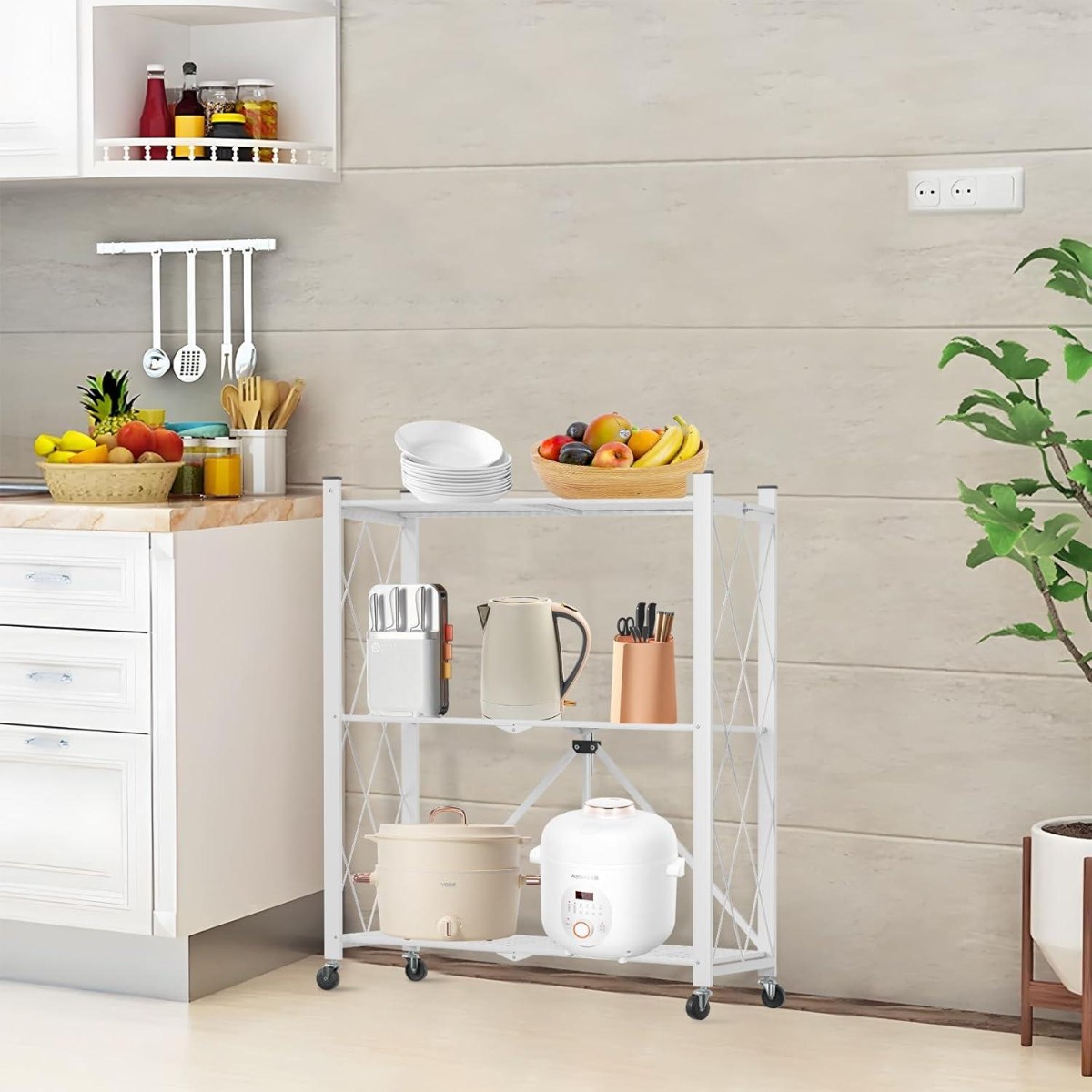 Этажерка на колесах Modern Home "Loft" 3 яруса 72 х 33 х 87 см (R100104-W) Белая