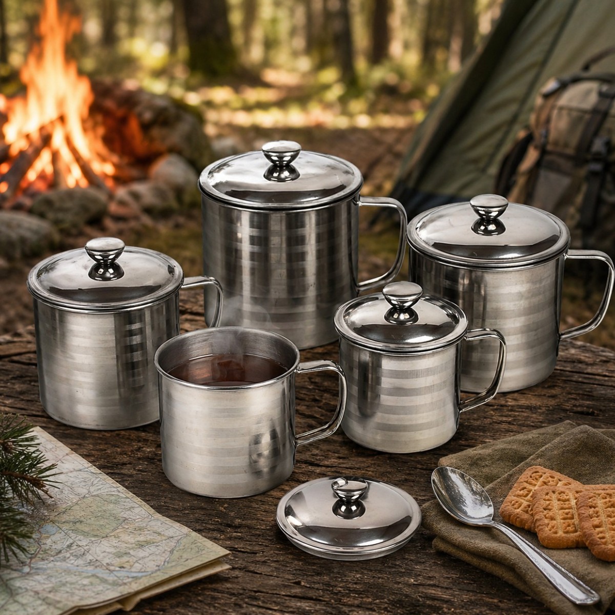 Набір туристичних кухлів з кришками Cup Sets з нержавіючої сталі 5 шт (R93224)