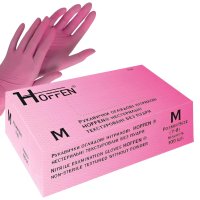 Перчатки смотровые нитриловые текстурированные Hoffen нестерильные без пудры 100 шт Розовые