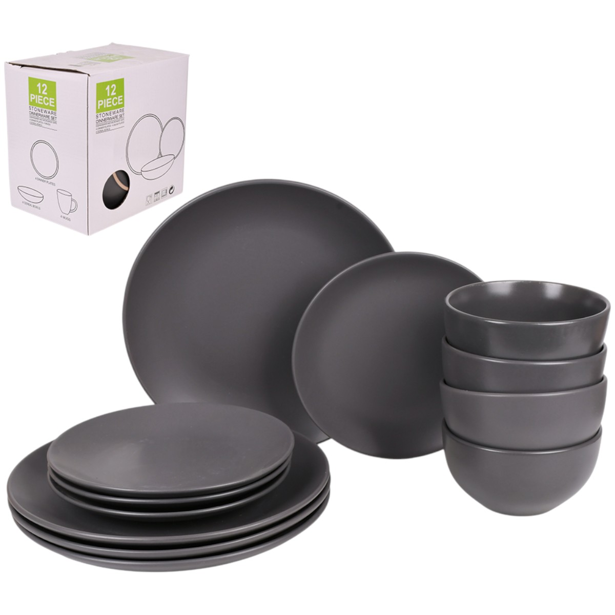 Набор столовой посуды Piece Stoneware 12 предметов (MC5581-3) Темно-серый
