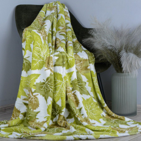 Плед двуспальный KOLOCO 180 х 220 см (38581) Зеленые листья