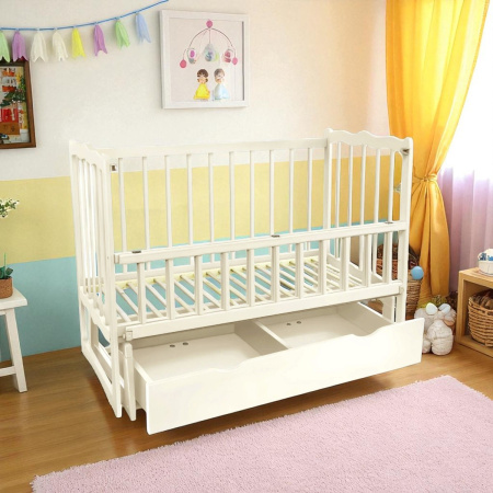 Кроватка детская маятник откидной борт + ящик TOYS 