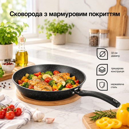 Сковорода A-PLUS 32 см (1487) Мраморная