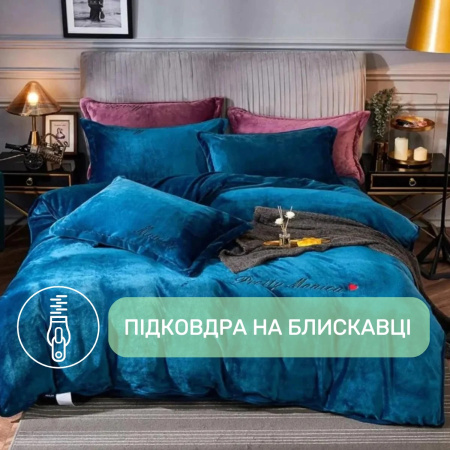 Велюрова постільна білизна Євро KOLOCO Monika (41058) Синій