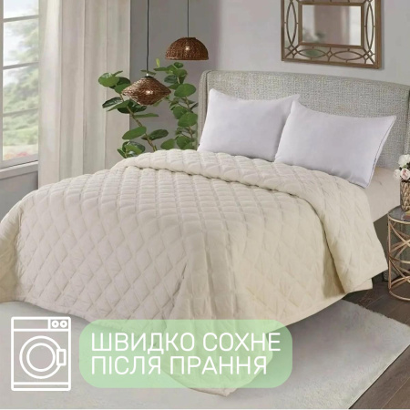 Покривало велюрове стьобане Євро KOLOCO "Ромб" 220 х 240 см (39767) Світло-бежевий