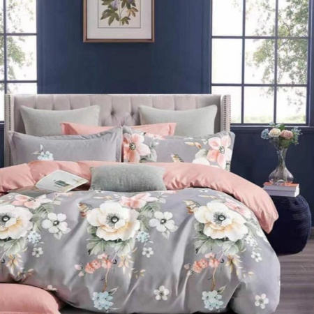 Комплект постельного белья двуспальный Colorful Home фланель (37405) Цветы на сером
