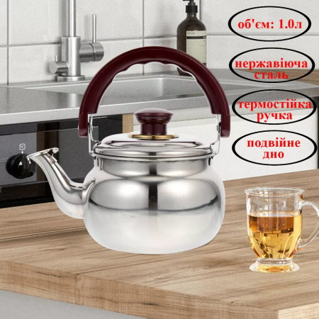 Чайник для плити A-PLUS Tea Expert 2в1 вбудоване сито для листового чаю, 1.0 л з нержавіючої сталі