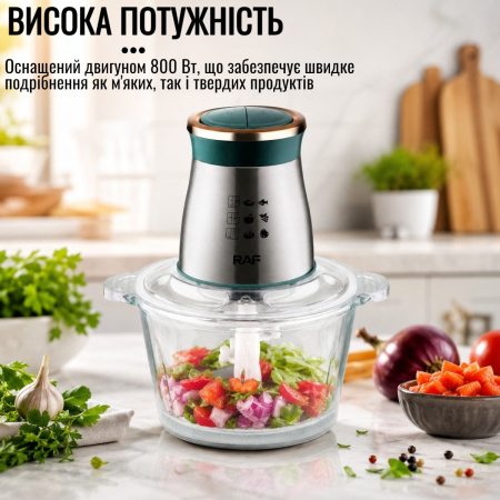 Подрібнювач кухонний RAF 2 л чопер подрібнювач, комбайн для кухні, блендер зі скляною чашею