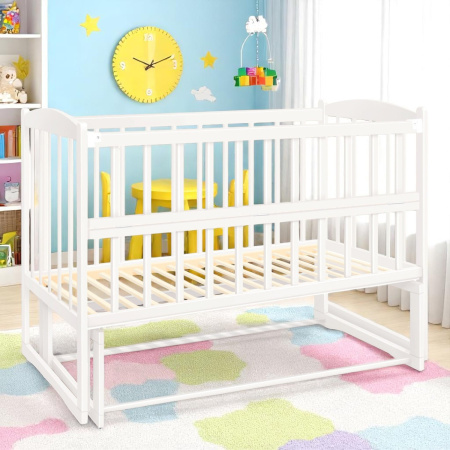 Кроватка детская маятник с откидным бортиком TOYS "Няша" Белая