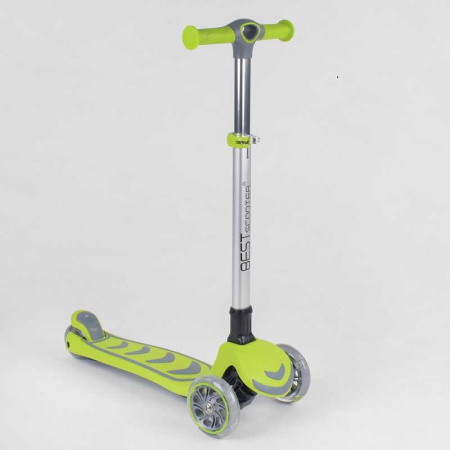 Самокат_трехколесный_46987_(4)_Best_Scooter_САЛАТОВЫЙ_складной_алюминиевый_руль_4_колеса_PU_со_свето