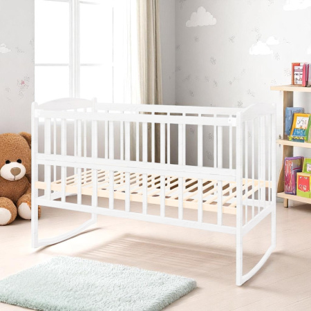 Кроватка-качалка детская с откидным бортиком TOYS "Радуга" Белая
