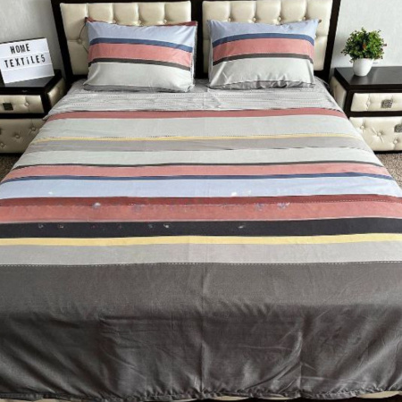 Комплект постельного белья полуторный ZMW "Home Textiles" (37473) Серые красные полоски