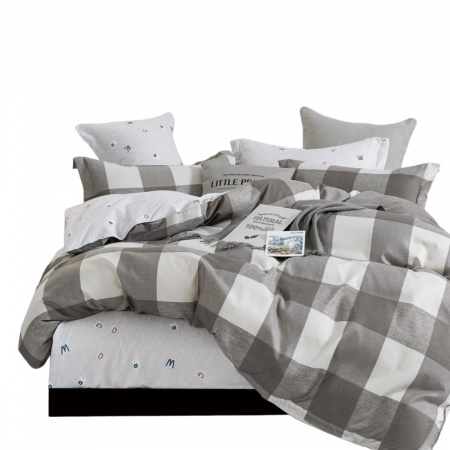 Комплект постільної білизни двоспальний ZMW "Home Textiles" (37423) Сіро-білі квадрати