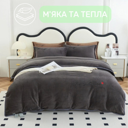 Велюрова постільна білизна Євро KOLOCO Monika (41052) Графітовий