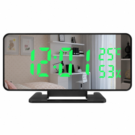 Настольные часы зеркальный дисплей Led Mirror Clock (VST 888Y) Зеленая подсветка