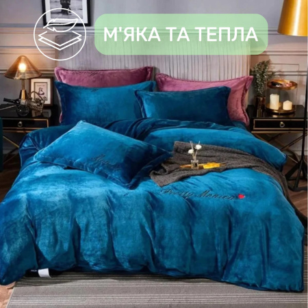 Велюрова постільна білизна Євро KOLOCO Monika (41058) Синій