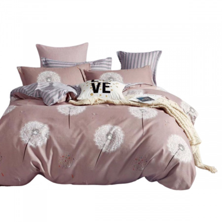 Комплект постільної білизни двоспальний ZMW "Home Textiles" (37437) Кульбаби на рожевому