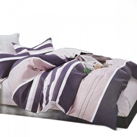 Комплект постільної білизни двоспальний ZMW "Home Textiles" (37627) Темно-сірі+ бежеві смуги