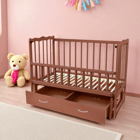 Ліжечко дитяче маятник з відкидним бортиком + шухляда TOYS "Сон" Шоколад