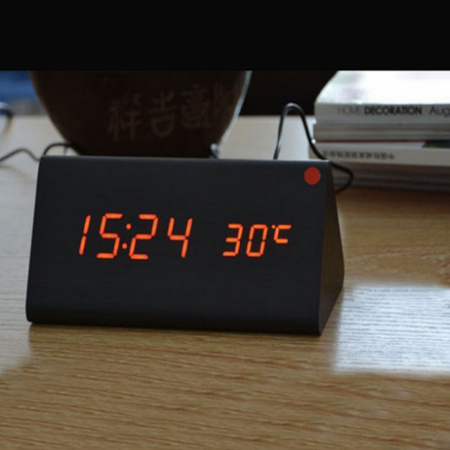 Настільний годинник Led Woden Clock (VST-861-1) Чорний з червоним підсвічуванням