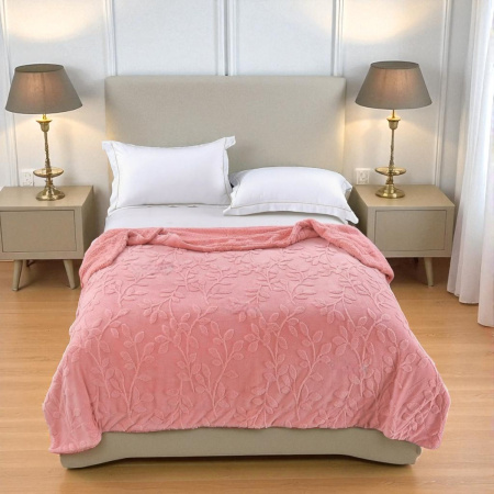 Плед з екоовчини Євро KOLOCO "Гілочка" 200 х 220 см (42327) Рожевий