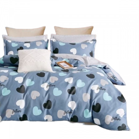 Комплект постільної білизни Євро ZMW "Home Textiles" сатин (37414) Серця на сірому