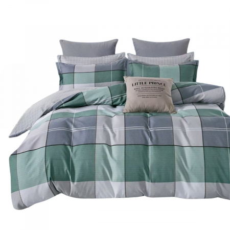 Комплект постільної білизни полуторний ZMW "Home Textiles" (37645) Сіро-зелені квадрати