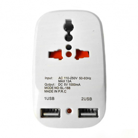 Сетевой тройник 2 USB Travel Adaptor 823 