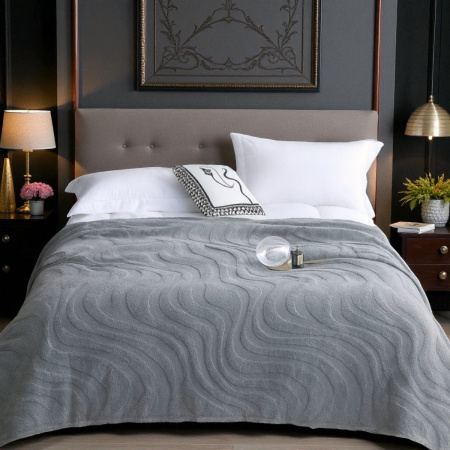 Плед Євро пухнастий KOLOCO "Хвилі" 200 х 230 см (43206) Темно-сірий
