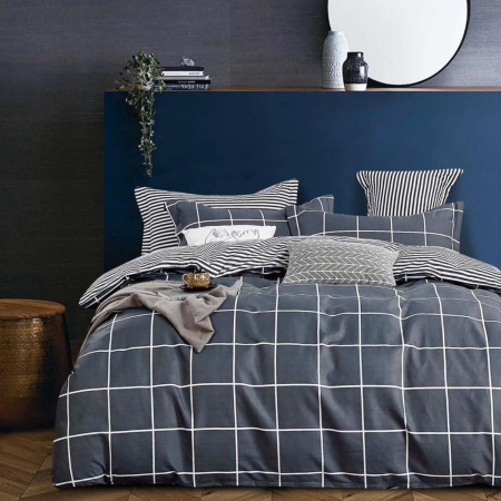 Комплект постільної білизни двоспальний ZMW "Home Textiles" (37427) Квадрати на сірому